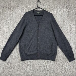 Orvis Cardigan Sweater Men XL Gray V Neck 100% Wool Button Front Flecked Heather